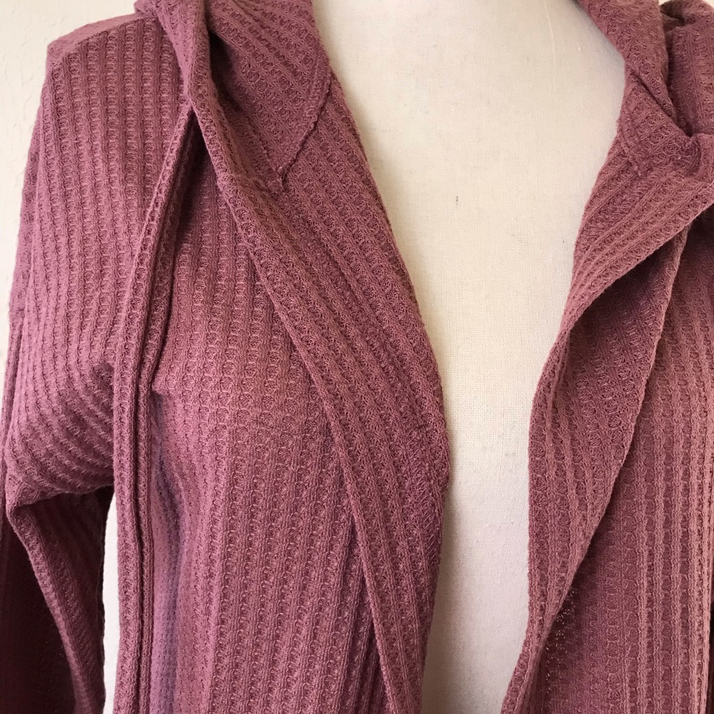 Love Riche Loveriche Mauve Pink Long Line Hooded Waffle Knit Duster Pockets S - Picture 7 of 9